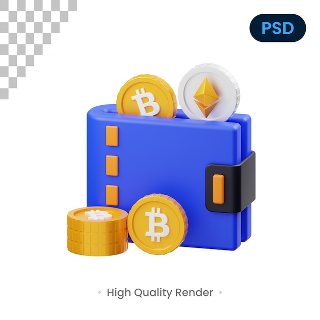 Carteira 3D Render Ilustração PSD Premium