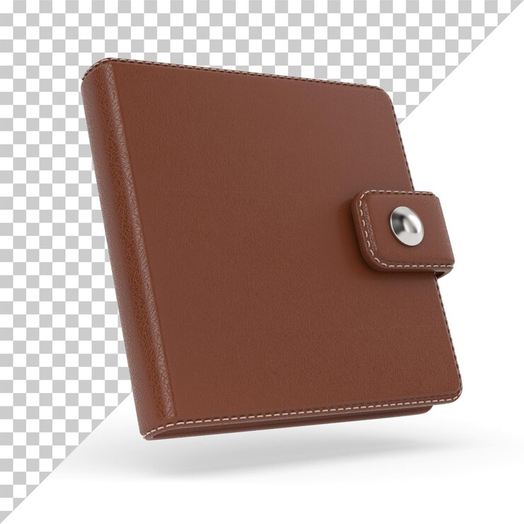 PSD carteira de couro castanha em fundo branco ilustração 3d isolada