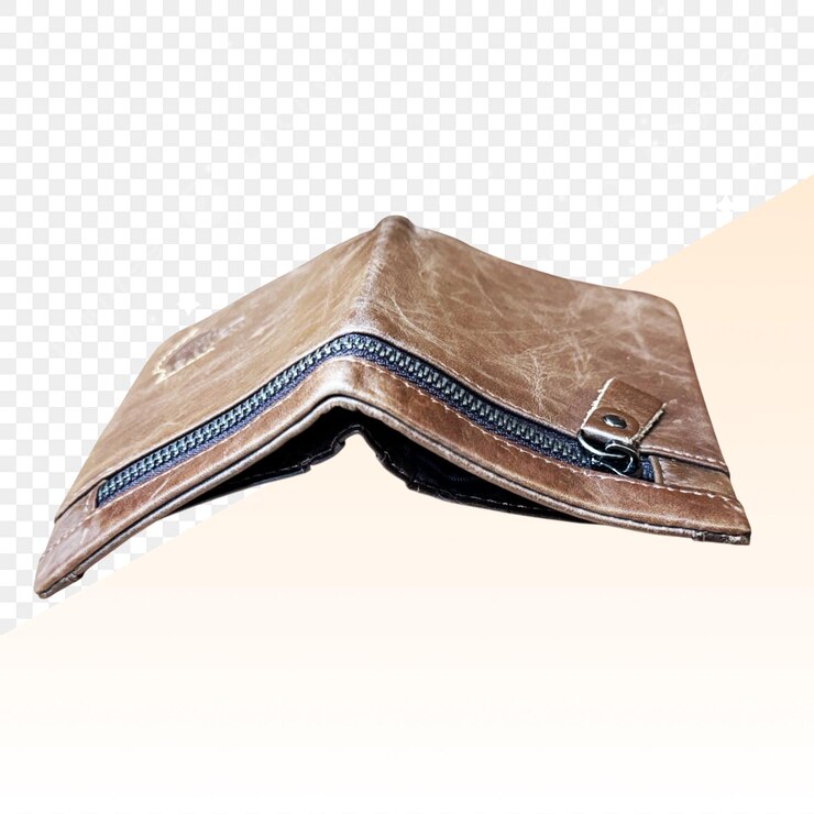 PSD carteira de couro castanho com zíper