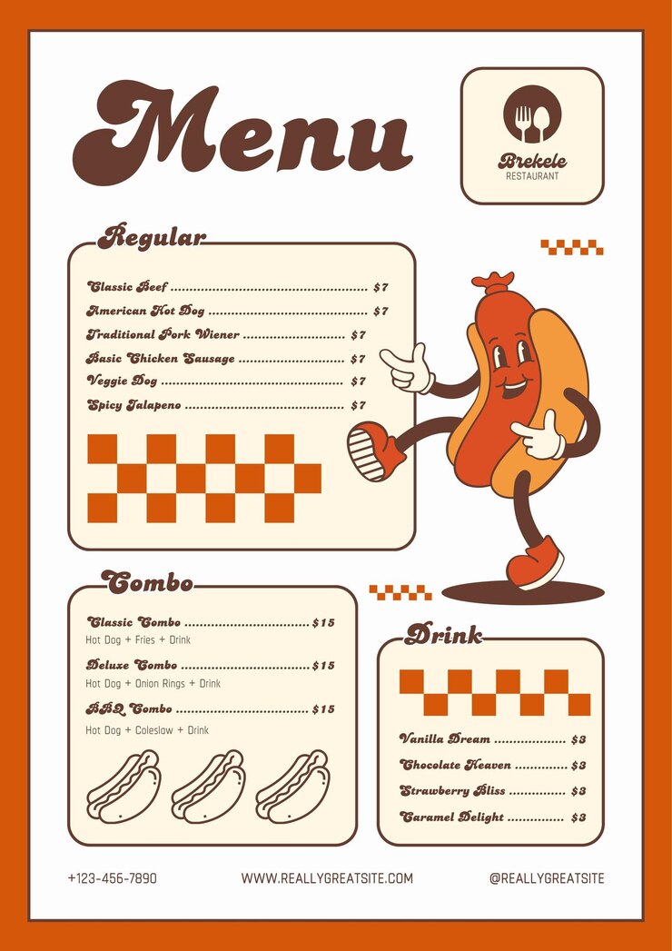 PSD el cartel 1 del menú de comida del restaurante retro naranja y marrón