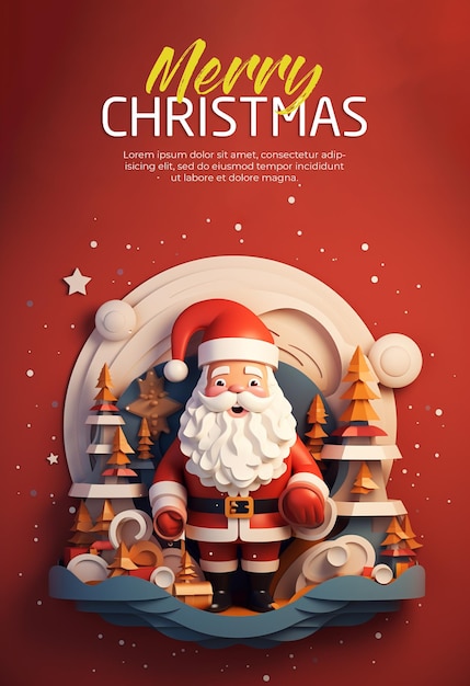 Cartel 3d feliz navidad banner ilustración santa claus
