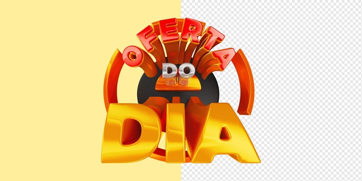 PSD un cartel amarillo y rojo que dice oferta do dia en 3d.