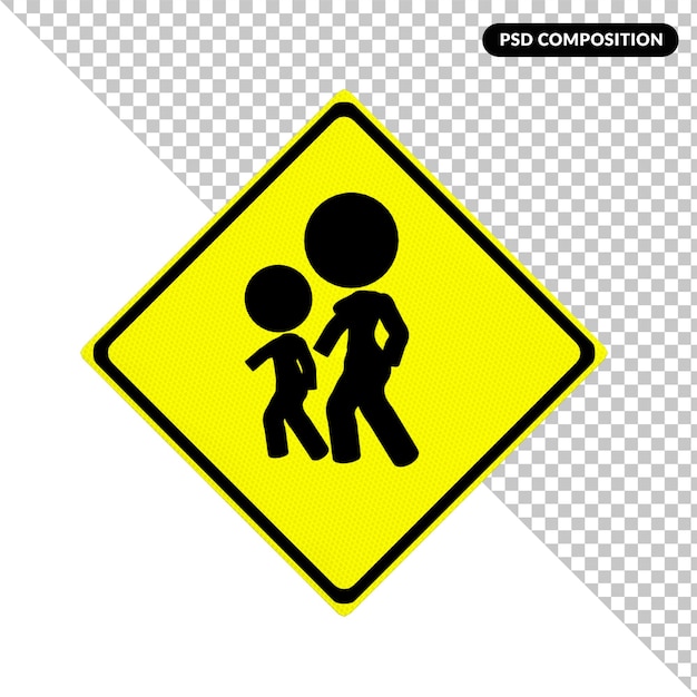 PSD un cartel amarillo con una silueta de niños y un niño caminando sobre él.