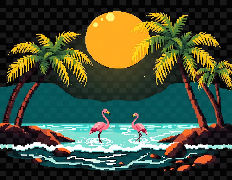 PSD un cartel para un atardecer tropical con palmeras y la luna