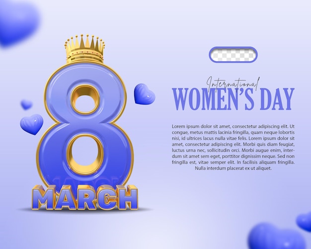 Un cartel azul para el día de la mujer con una corona de oro y las palabras día de la mujer en él