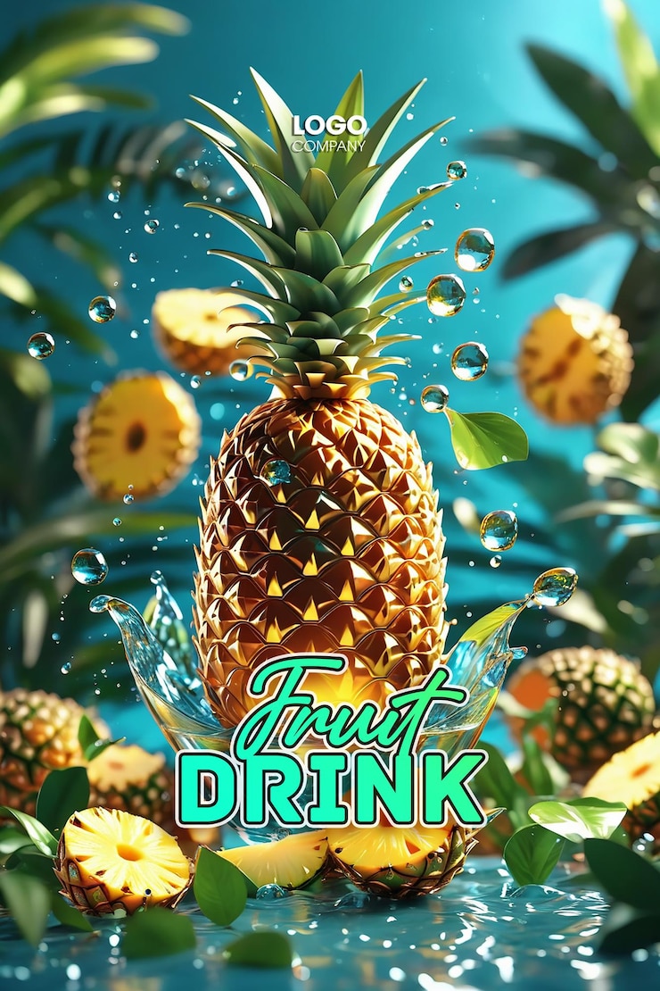 PSD un cartel para una bebida de piña llamada jugo de fruta