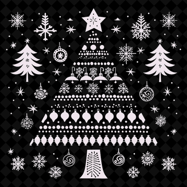 PSD un cartel blanco y negro de un árbol de navidad y una estrella con una estrella en él