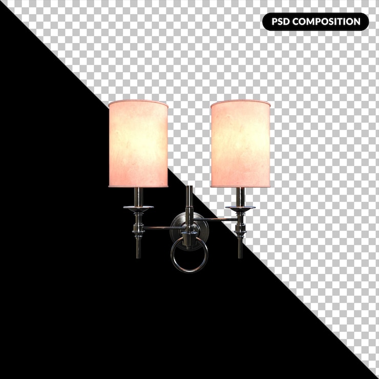 PSD un cartel en blanco y negro con una lámpara aislada 3d render