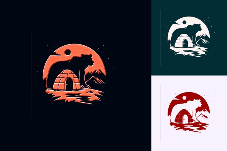 PSD un cartel en blanco y negro con una luna roja y un par de pingüinos