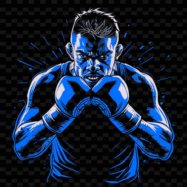 PSD un cartel de un boxeador con un cuerpo azul y un fondo negro