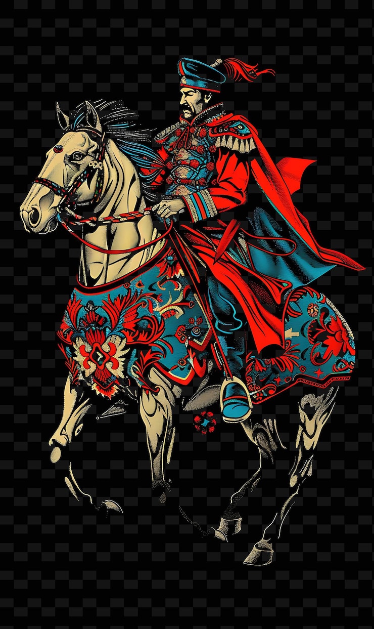 PSD un cartel para un caballero con una capa roja y una capa azul y roja