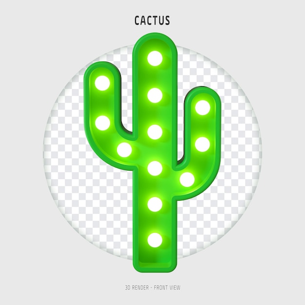 Un cartel de cactus verde con bombillas.