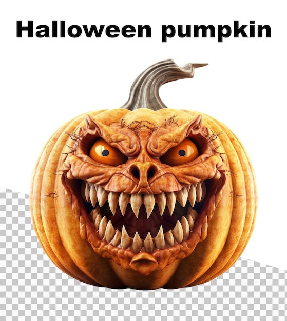 PSD un cartel con una calabaza de halloween realmente aterradora y las palabras halloween pumpkin en la parte superior.