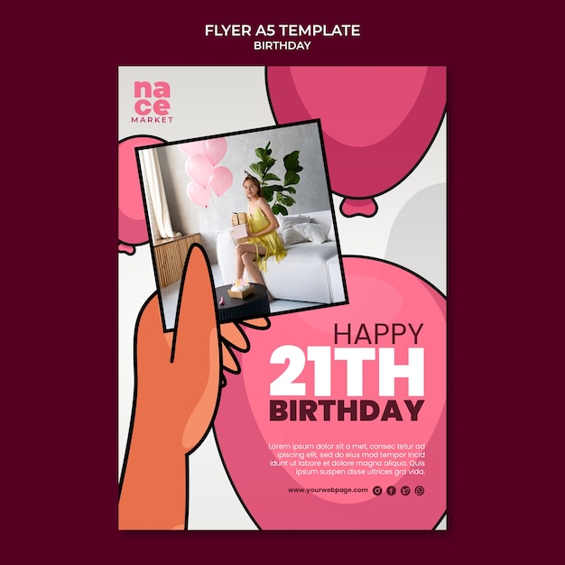 PSD cartel de celebración de cumpleaños de diseño plano