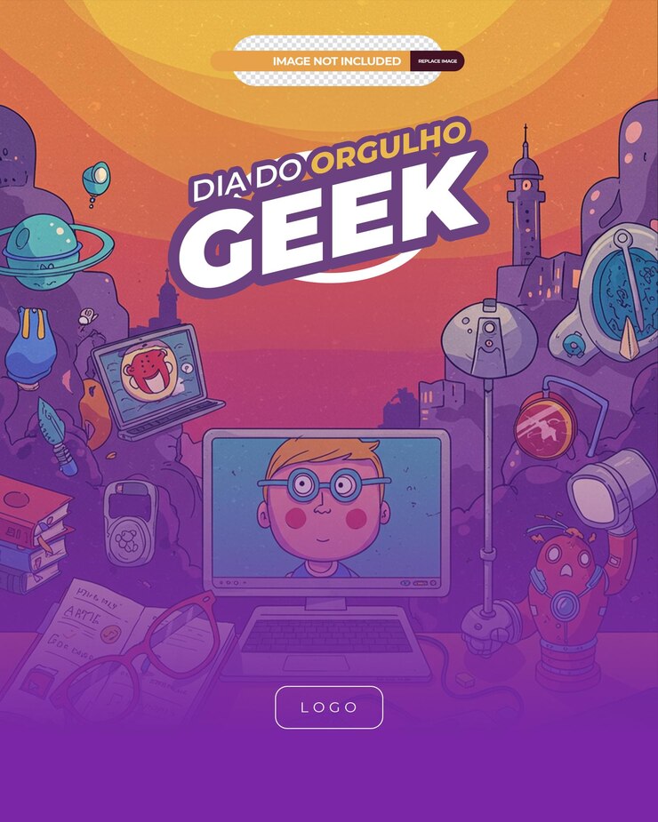 PSD el cartel de la celebración de dia do orgulho geek