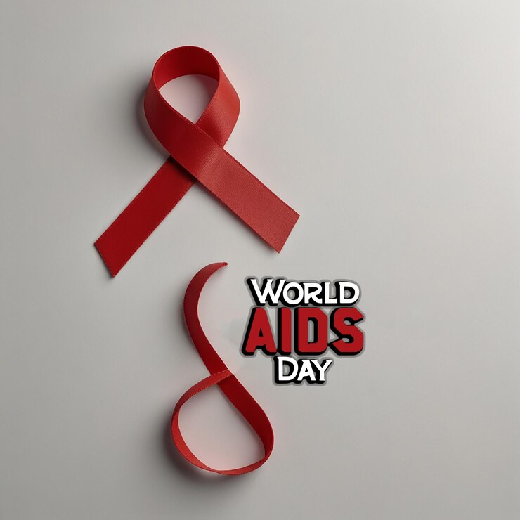 PSD un cartel con una cinta roja que dice día mundial del sida