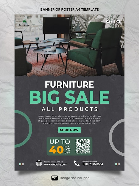 PSD cartel de colección de muebles de gran venta a4 o plantilla de banner