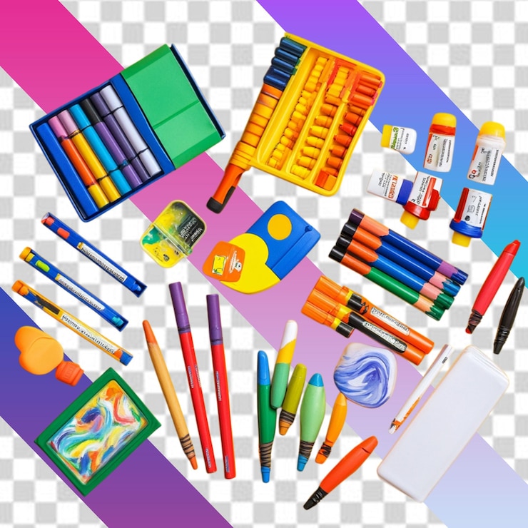 PSD cartel colorido diseño plano de estudio creativo hecho a mano para niños