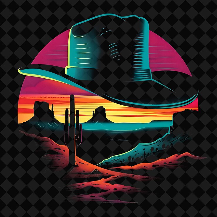 PSD un cartel colorido para un sombrero de vaquero y una montaña