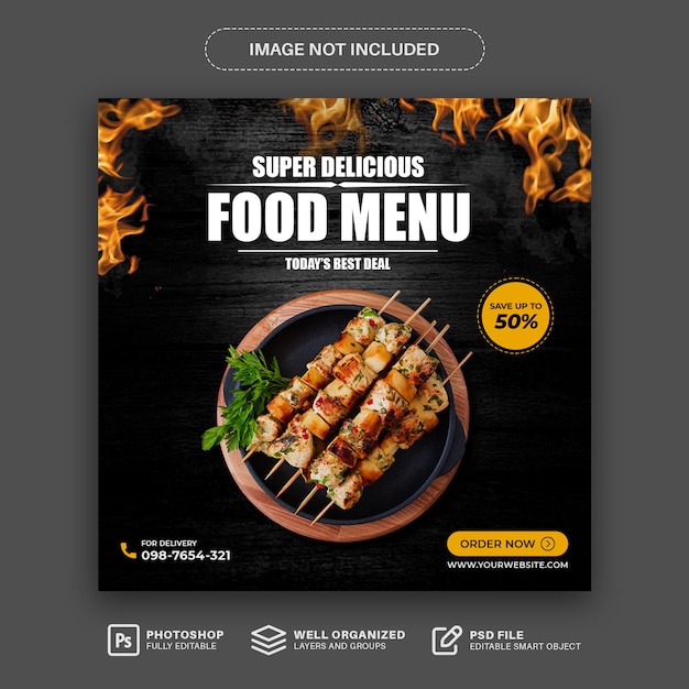 PSD cartel de comida y menú especial de plantilla de comida de banner de publicación de redes sociales