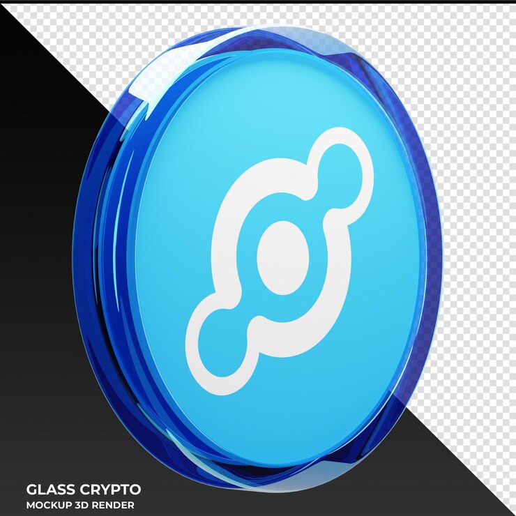 PSD un cartel criptográfico de cristal con un círculo azul y texto blanco que dice criptográfico de cristal.