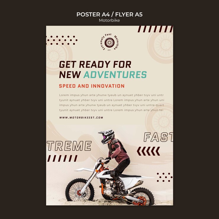 PSD cartel de deporte extremo en moto.