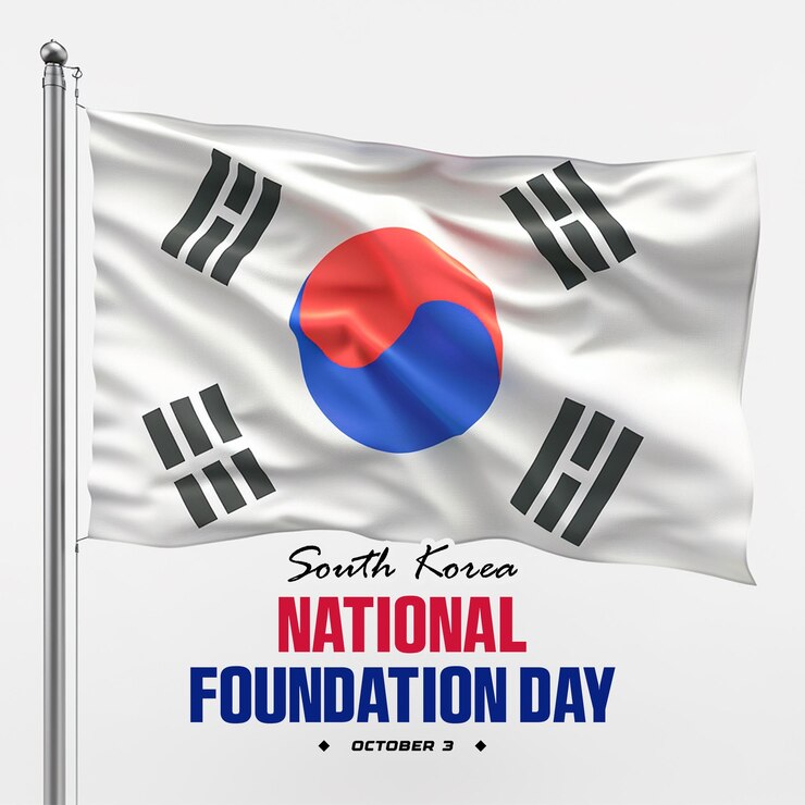 PSD un cartel para el día de la fundación nacional de corea del sur con el fondo de la bandera de corea
