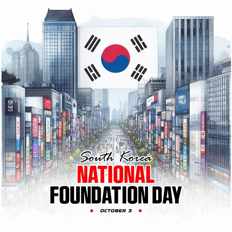PSD el cartel del día de la fundación nacional de corea del sur y el fondo de la bandera nacional coreana