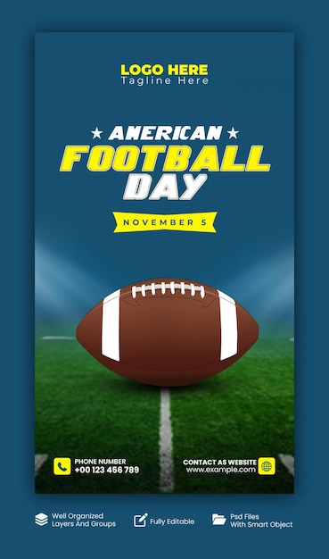 Un cartel del día del fútbol americano con las palabras Día del fútbol americano