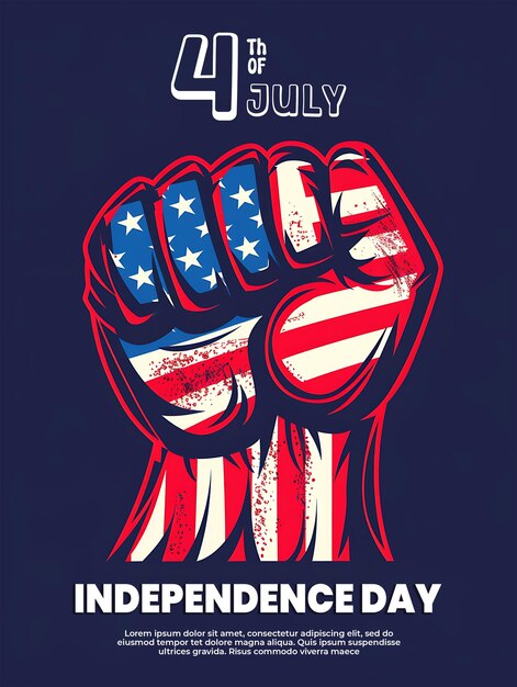 PSD un cartel para el día de la independencia del día de la independencia con una mano sosteniendo un puño