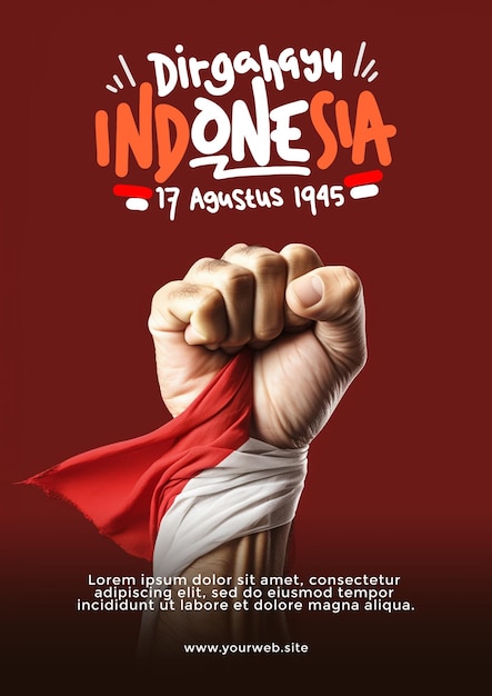 Cartel para el día de la independencia de indonesia con puño y bandera dirgahayu indonesia