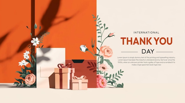 un cartel para el Día Internacional de Acción de Gracias una caja de regalo con una flor psd