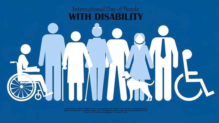 PSD cartel del día internacional de las personas con discapacidad con un grupo de personas con discapacidad