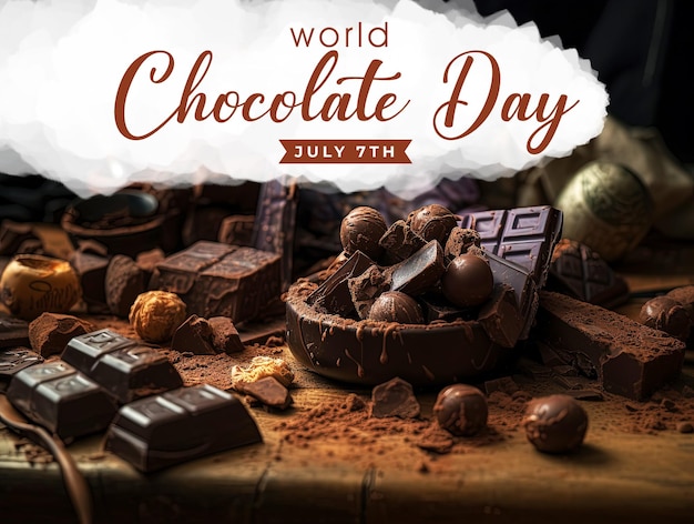 PSD un cartel para el día mundial del chocolate el 7 de julio.