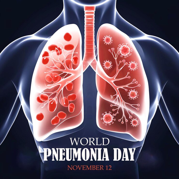 PSD un cartel para el día mundial de la neumonía con salud respiratoria humana anatomía pulmonar