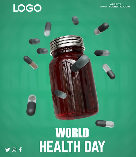 Un cartel para el día mundial de la salud con pastillas.