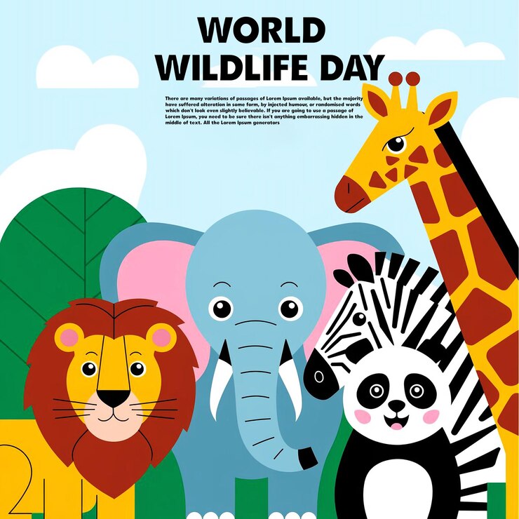 PSD un cartel para el día mundial de la vida silvestre con animales