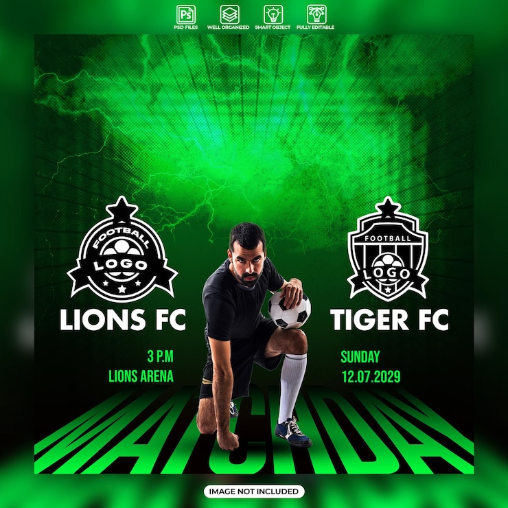cartel del día del partido de fútbol o plantilla de publicación de instagram en redes sociales