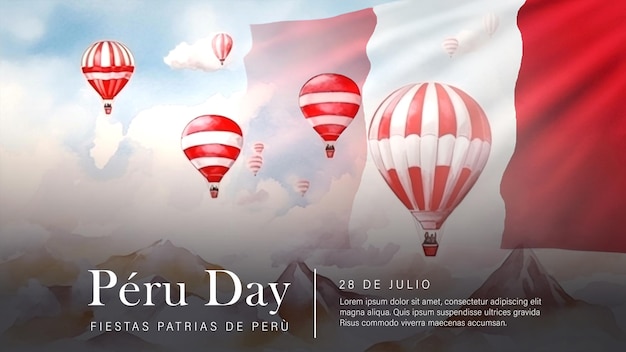 Un cartel para el día de perú con globos en el cielo.