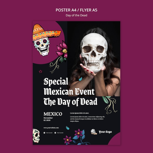 Cartel día de la plantilla de muertos