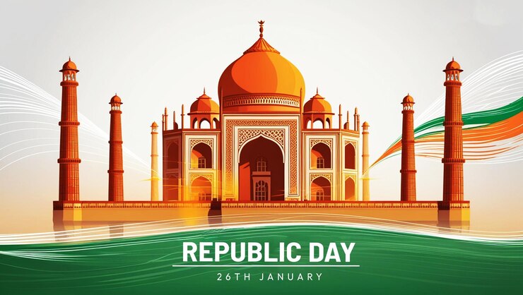 PSD un cartel para el día de la república de la india cartel con bandera de la india y lugar de la india