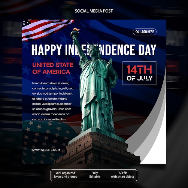 un cartel de los Estados Unidos de América con una Estatua de la Libertad en el fondo