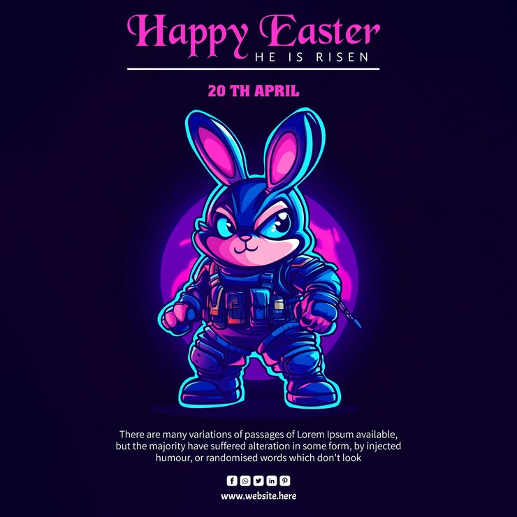 PSD un cartel para el evento de pascua con un conejo con efecto de neón