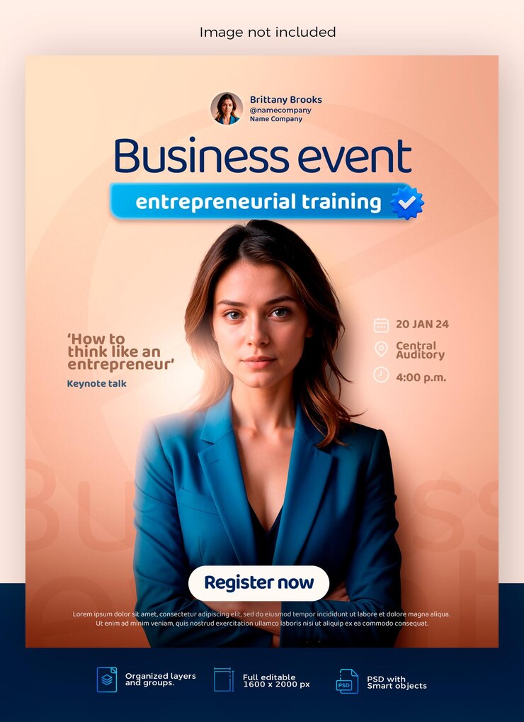 Un cartel para eventos empresariales en las redes sociales para el registro y la difusión