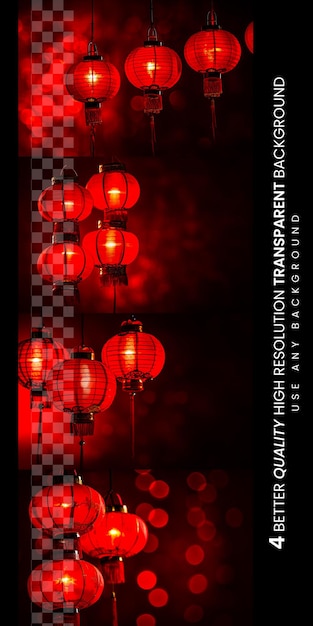 Un cartel para una exhibición con linternas rojas en él