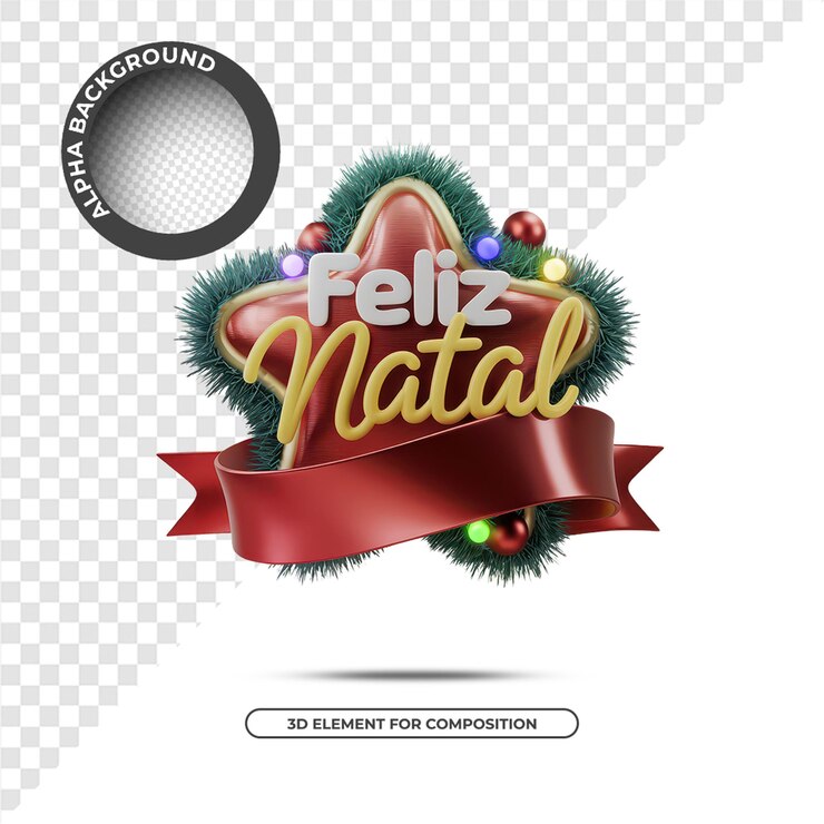 PSD un cartel de felices vacaciones con una cinta roja y un círculo de las palabras felices vacaciones