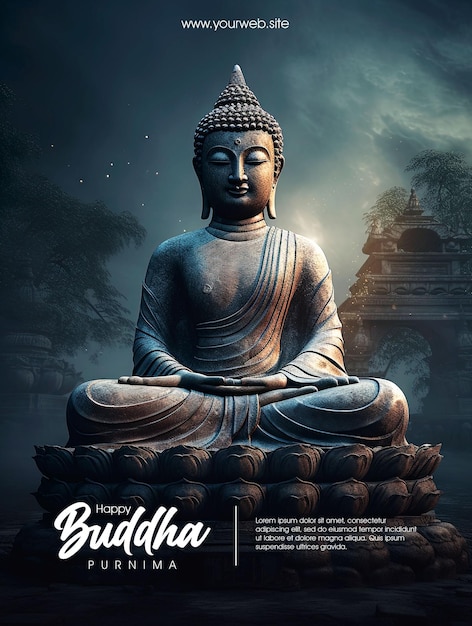 cartel de feliz buda purnima con fondo de buda