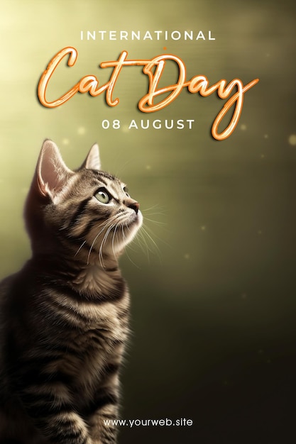 PSD cartel de feliz día internacional del gato con lindo fondo de gato