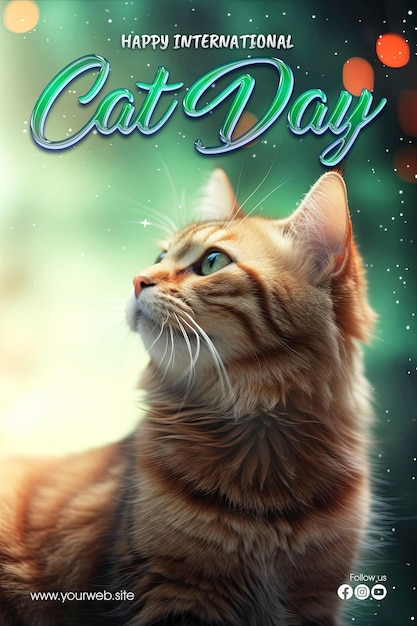 Cartel feliz día internacional del gato.