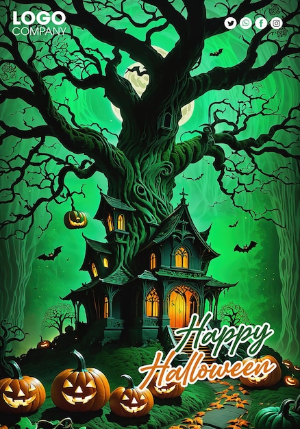 Cartel feliz de Halloween en el fondo